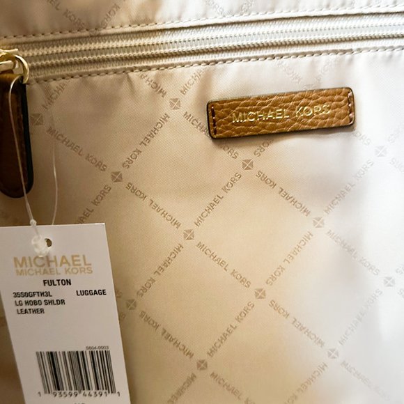 Michael Kors Fulton Large Shoulder Hobo Pebbled Leather Bag Brown - Picture 9 of 9